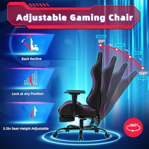 Purple Ergonomic High Back PC Racing Massage Gaming Chair