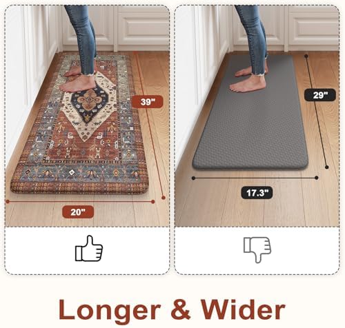 KIMODE Anti Fatigue Mat for Kitchen Floor,Boho Oriental Kitchen Rug Red
