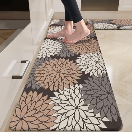 HEBE Anti Fatigue Kitchen Rugs Set of 2, Cushioned Kitchen Mats for Floor