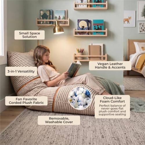 Big Joe Turnabout 3-in-1 Convertible Kids Bean Bag Chair, Vanilla Latte