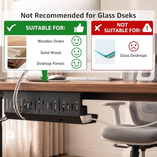 Aothia Under Desk Cable Management Tray (16.5 in, Metal, Black)