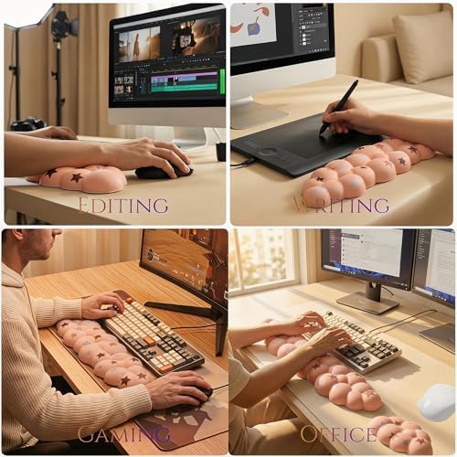 Cloud Wrist Rest Set for Keyboard & Mouse, Milk Tea Colorful Star