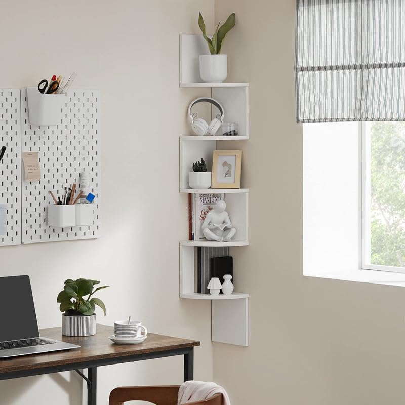VASAGLE Corner Shelf Wall Mount, 5-Tier Floating Corner Bookshelf