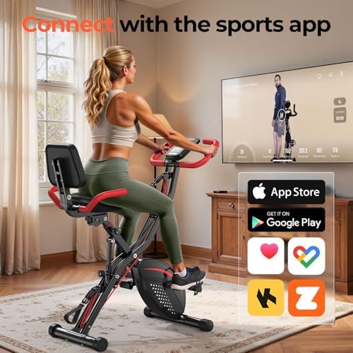 PLENY Folding Exercise Bike, 5 IN 1 Indoor Stationary Bikes for Home