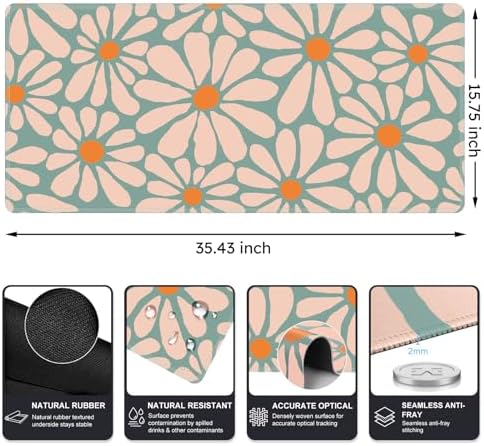 iCasso Desk Mat, Desk Matt for Desktop, Cute Desk Pad Mat, Green Floral