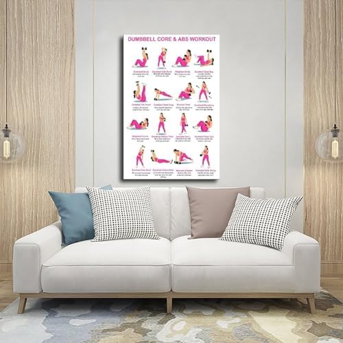 Dumbbell Abs Core Workout Beginner Ab Exercise Chart Dumbbell Core Workout at Home Home Gym Canvas Poster Bedroom Decor Room Decor Unframe 16x24inch