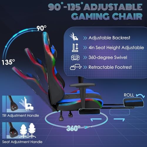 ECOTOUGE Gaming Chair Computer Chair with RGB LED Lights & Massage