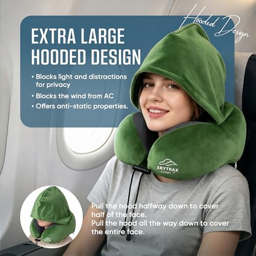 SkytraxComf® Travel Neck Pillow with Hood for Privacy on Long Flights