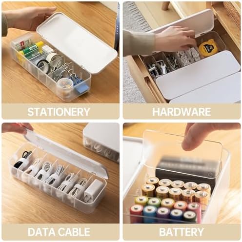 PAVSTINE Cable Organizer Storage Box with Lid, 7 Wire Ties, White