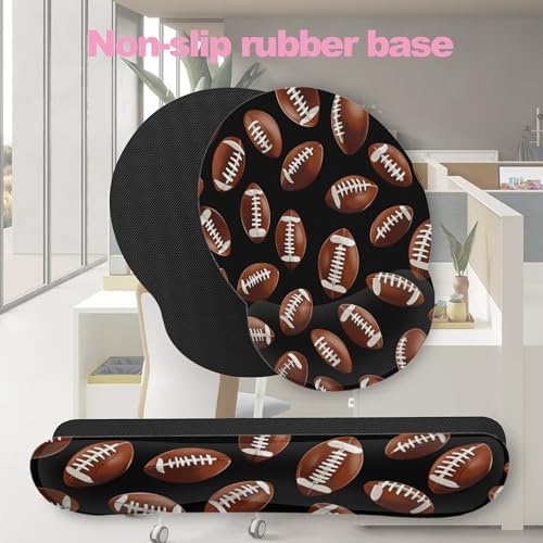 American Football Keyboard Wrist Rest Pad and Mouse Pad Wrist Support Set,3-in-1 Ergonomic Mouse Pad with Non-Slip Rubber Base for Home Office Game Computers Desk,