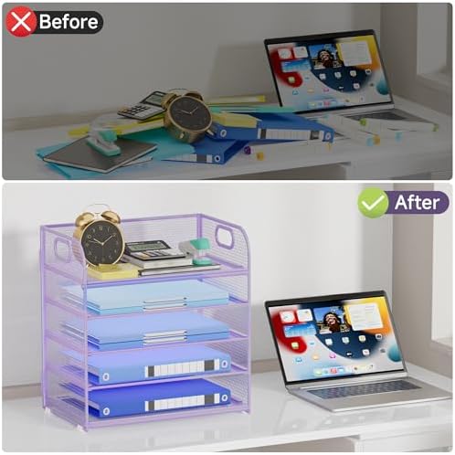 5-Tier Stackable Paper Organizer with Handle, Purple