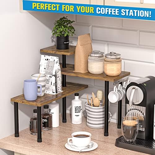 JayRex Kitchen Countertop Organizer 3-Tier Corner Shelf, Rustic Brown