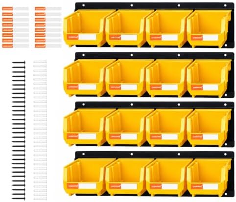 16pc Wall-Mounted Storage Organizer Set with Metal Rails Yellow