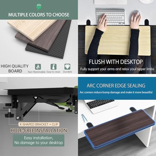 Sisyphy Ergonomics Desk Extender Tray, 21.7x9.5" Punch-Free Clamp on, Foldable Keyboard Drawer Tray, Table Mount Arm Wrist Rest Shelf, Computer Elbow Arm Support