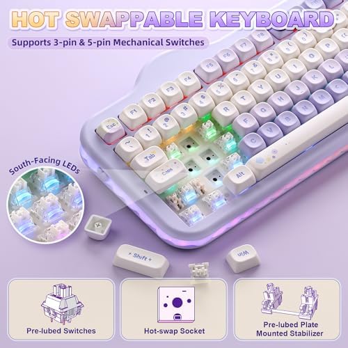 YUNZII C98 Cute Cake Wireless Mechanical Keyboard(Purple, Milk Switch)
