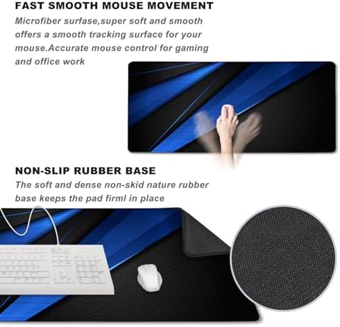 Desk Pad Large Gaming Mouse Pad Extended Keyboard Mouse Mat, Black Blue
