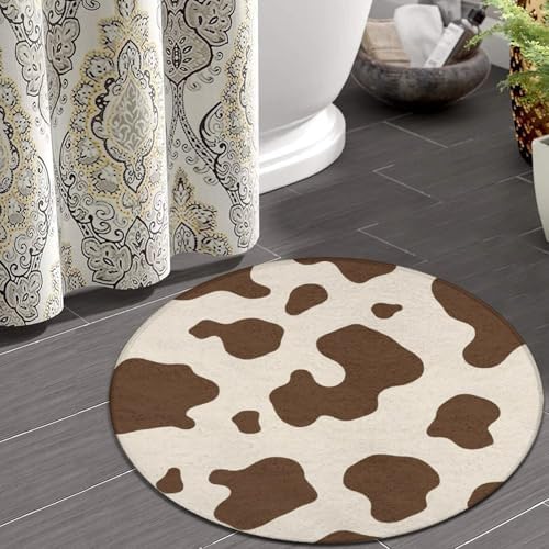 Room Sofa Yoga Soft Round Carpet, Home Decor Non Slip Kitchen Office Circle Rug, Machine Washable Modern Round Area Rug Milk Cow Skin Print