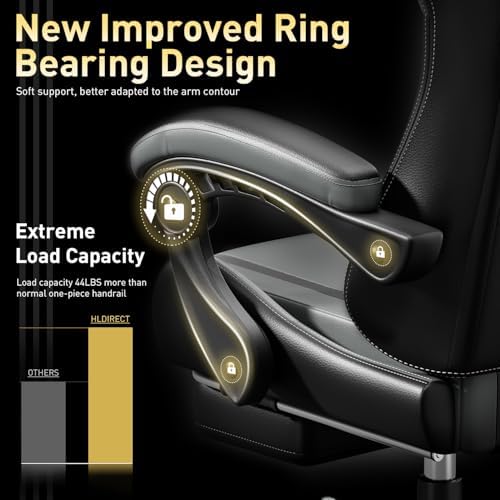 HLDIRECT High Back Gaming Chair, USB Massage Lumbar Support, Black&Grey