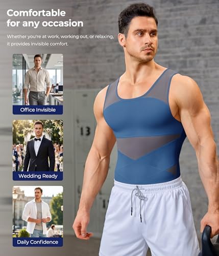 TAILONG Men's Compression Shirt for Body Shaper Slimming Vest Tight Tummy Underwear Tank Top