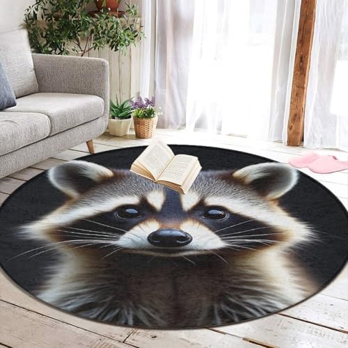 Fashion Round Area Rug Large Non Slip Carpet Unisex Home Decor Mat Animal Print Raccoon