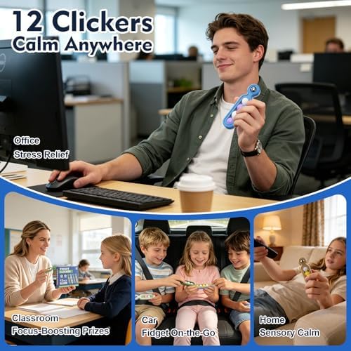 Fidget Toys Adults Stress Relief: 12 Pack Fidget Clicker for ADHD Focus