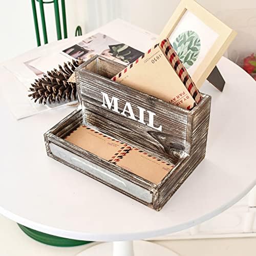 OKSQW Farmhouse Wood Desktop Desk Mail Organizer with 2-Slot Desktop Mail Sorter Holder File Organizer Bill Paper Folder Office Desk Accessories Rustic Office Supplies Home Decor