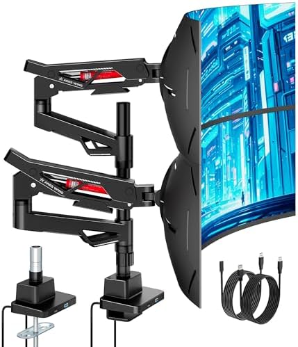 ARES WING Heavy-Duty Gas Spring Dual Ultrawide Monitor Arm57 60Lbs USB VESA