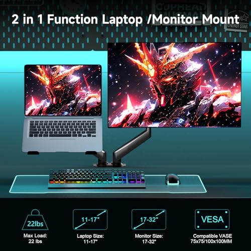 Pholiten Monitor and Laptop Mount for Max 32" Screen and 17" Notebook