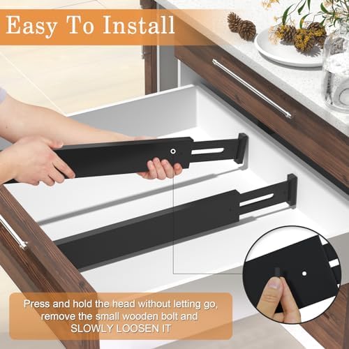 Bamboo Drawer Dividers, Adjustable Drawer Organizers, Fits 17.6–21" Drawers