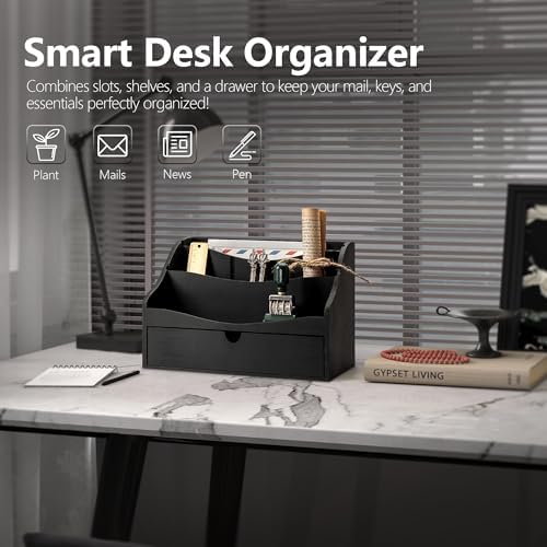 Rebee Vision Mail Organizer for Desk with Drawer for Store Jewelry, Black