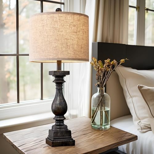 BOBOMOMO Retro 27" USB Charging Ports A/C Farmhouse Single Lamps for Bedrooms Retro Side Table Lamps Bedside Lamp for Side Nightstand Living Room 1 Pack (Blubs not Included)