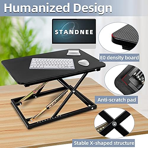 Standing Desk Converter, Height Adjustable Sit Stand Desk Converter, Fully Assembled Monitor Desk Riser for Standing or Sitting, Black, Pattern