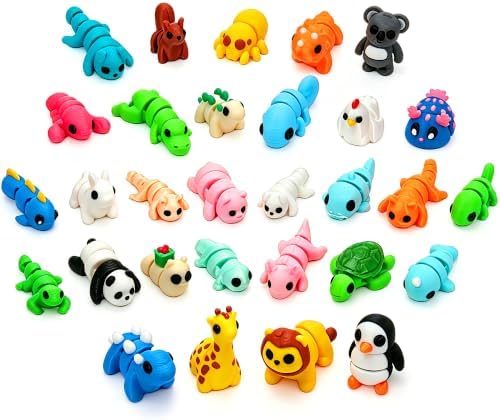 30Pcs 3D Printed Animals Set for Kids, Mini Little Animals Figures for Party Favors Gifts Pocket Fidget Toys Bulk, Goodie Bag Stuffers Classroom Birthdays Rewards for Toddlers Desk Office Pet Decor