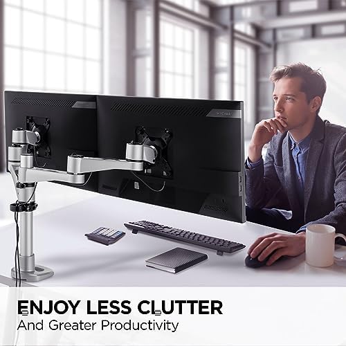 ViewSonic LCD-DMA-001 Monitor Desk Mounting Arm for 2 Monitors up to 24 Inches Each, VESA Compatible, Full Ergonomic Adjustability, 2-in-1 Mounting Base, and Built-in Cable Management