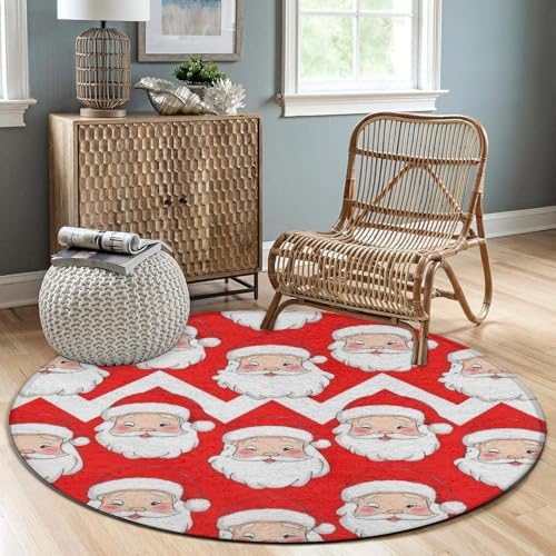 Large Round Area Rug Home Decor Modern Bathroom Rug Kitchen Office Circle Rug for Living Room Sofa Circle Cute Mat Christmas Santa Claus Red