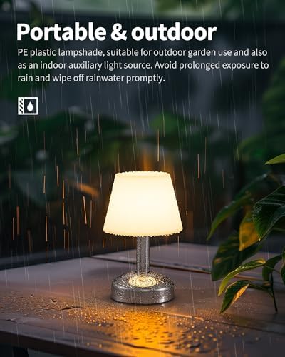 KDG Silver Cordless Small Table Lamp, Portable LED Dimmable Desk Lamp