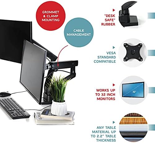 Heavy-Duty Dual Monitor Arm Desk Mount for up to 35" Screens, Black