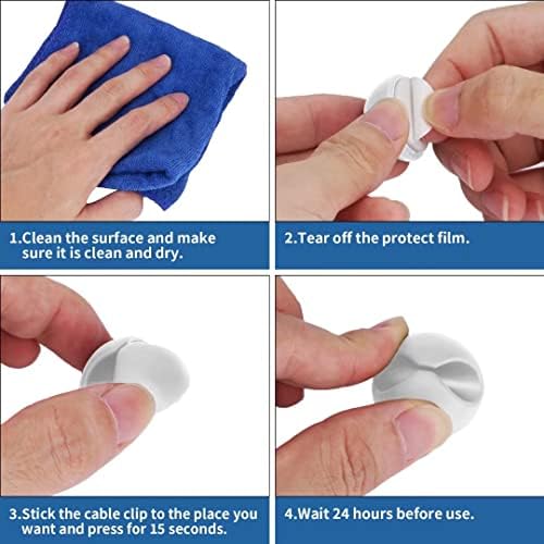 CHEFBEE 8 Pack Adhesive Cable Clips Cord Organizer for Desk, White