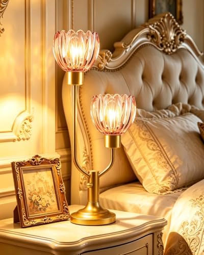 Lightdot Flower Table Lamp Dimmable Vintage Pink Glass Lamp Bulbs Included