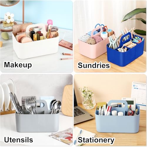 Multiuse Caddy Organizer with Handle, Portable Plastic Tote Bin - Art Craft, Stationary Pen Marker Crayons, Makeup Hair Supplies Storage - Bathroom, Classroom, Dorm, Office, Desk Holder - Dark Blue