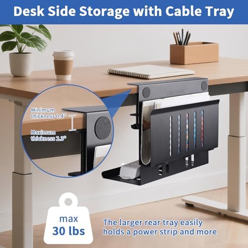 LUKETURE Desk Side Storage,11-4/5" Power Strip Cable Management Tray