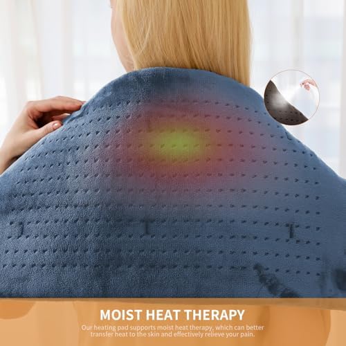 Massaging Weighted Heating Pad for Back Pain Relief,12"*24",Denim Blue