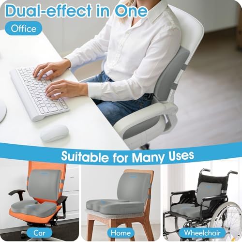 CushZone X-Large Seat Cushion and Lumbar Pillow for Office Chair Light Grey