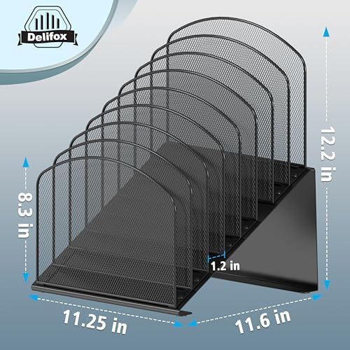 Delifox Inclined Desk File Organizer, 8-Section, Black