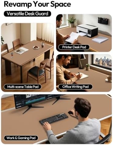 YSAGi Leather Desk Pad Protector, Office Desk Mat, Large Mouse Pad, Non-Slip PU Leather Desk Blotter, Laptop Desk Pad, Waterproof Desk Writing Pad for Office and Home (Khaki,55" x 17.2")