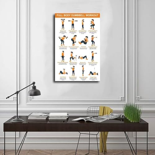 Full Body Dumbbell Workout Chart Home Exercise Routine for Beginners Illustrated Strength Training Canvas Poster Wall Art for Living Room Bedroom Decor Frame 24x36inch