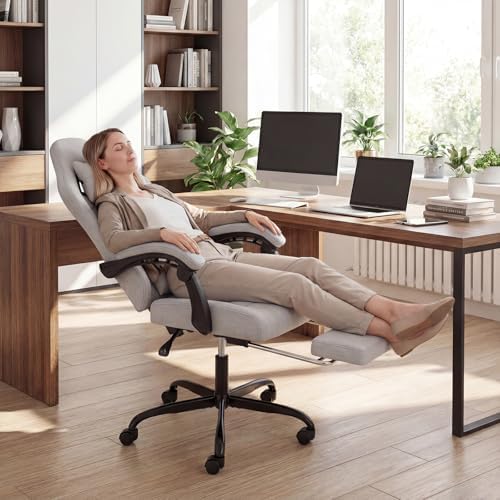 GIANTEX Gaming Chair, Ergonomic Computer Chair with Headrest, Lumbar Support, Linkage Armrests, Reclining Backrest & Footrest, High Back Swivel Office Chair, Video Game Chair (Grey)