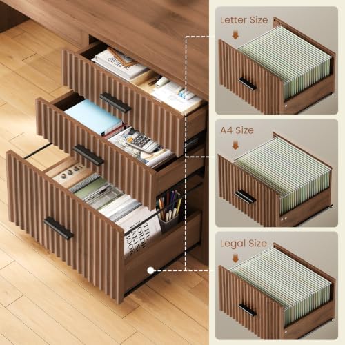 SEDETA Fluted L Shaped Standing Desk with Storage for Home Office, Brown