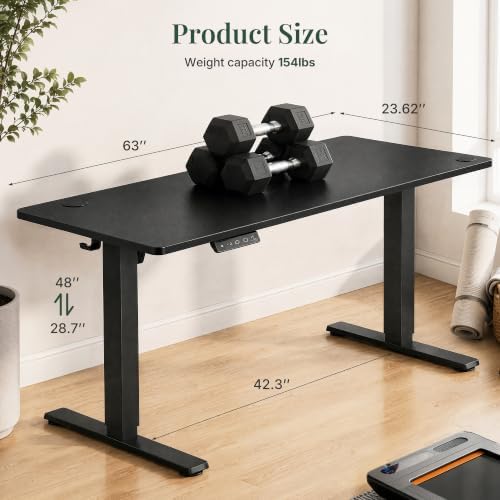 Electric Standing Desk,63in for Home,Office,Gaming,Black