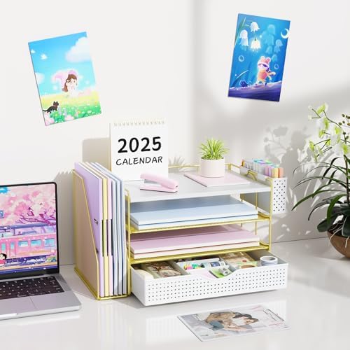 Wood Desk Organizers and Accessories with File Holder & Catalog Racks